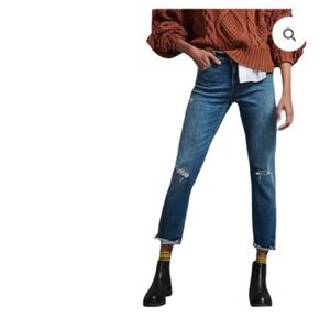Anthropologie Pilcro Mid Rise Slim Boyfriend Crop Jeans Size 27 Distressed Denim